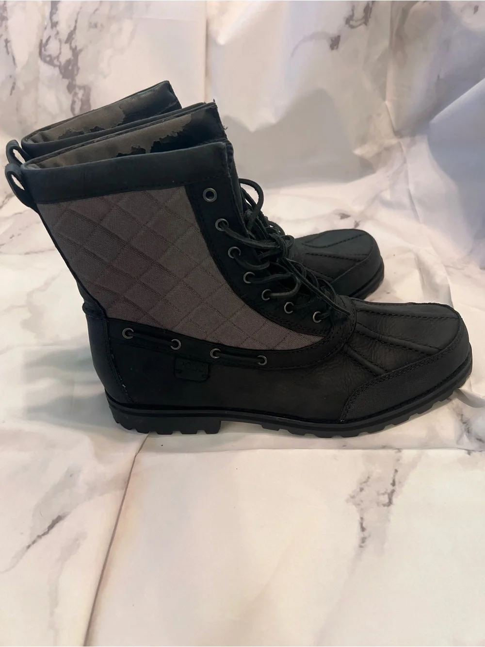 Polo by Ralph Lauren Black and Gray Quilted Lace-Up Men's Boots